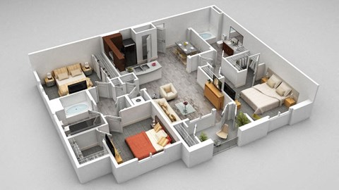 Floor plan for 3 beds, 2 baths, 1370 sqft